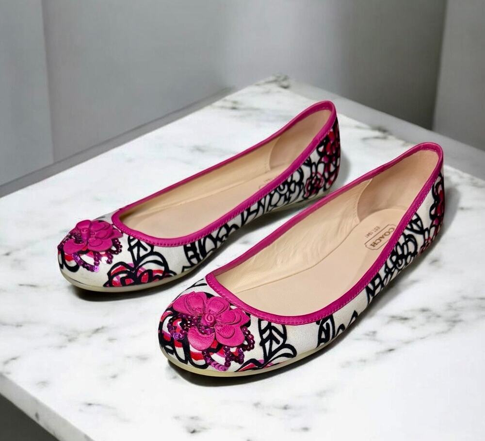 Y2K Coach Q612 Adessa Poppy Graffiti Floral Print Ballet Flat Size 7.5B